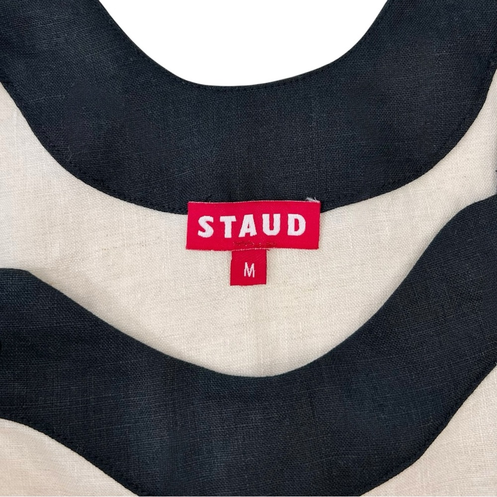 STAUD Renata Dress - Cream & Black Linen Trapeze Rope Strap Mini Dress sz M - Picture 8 of 11